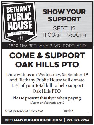 Bethany Public House - Oak Hills Elementary Dinner Night Out